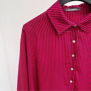 Alembika stripe button up shirt high low dolman sleeve blouse artsy lagenlook